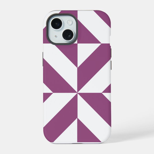 Warm Purple Geometric Deco Cube iPhone 15 Case (Back)