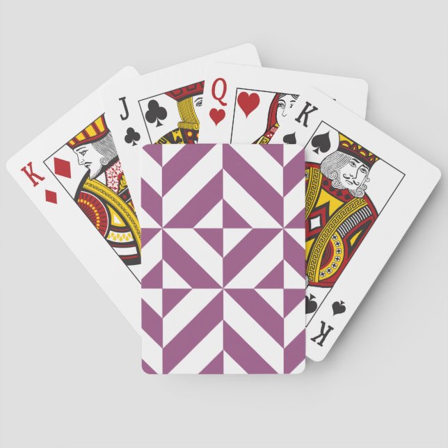 Warm Purple Geometric Deco Cube Playing Cards (Back)