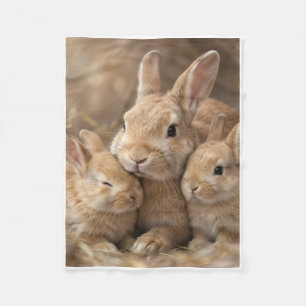 Warm Rabbit Family Portrait In Nature Fleece Blank Blanket