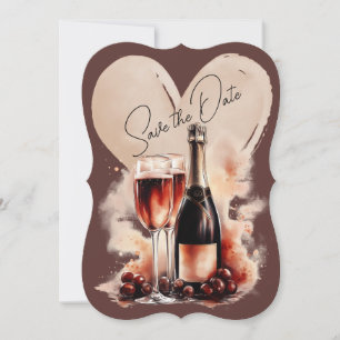 Warm Red and Tan Watercolor Champagne Bottle Save The Date
