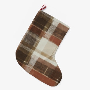 Warm Red Brown Cream Abstract Rectangles Large Christmas Stocking