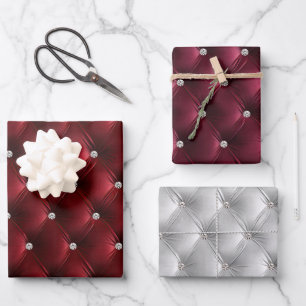 Warm Red Burgundy Faux Velvet Wrapping Paper Sheet