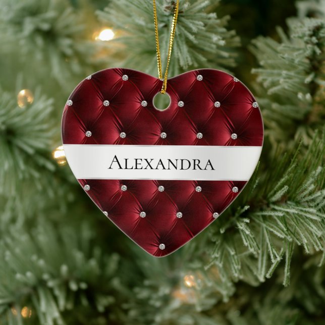 Warm Red Luxury faux Velvet Christmas Ceramic Ornament (Tree)