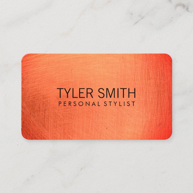 Warm Red Metallic Brushed (Faux) Business Card (Front)