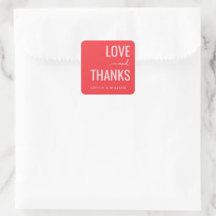 Warm Red Minimalist Love and Thanks Wedding Sticke Square Sticker