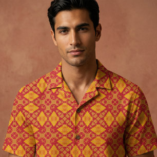 Warm Red Orange Mustard Elegant Geometric Pattern Fabric