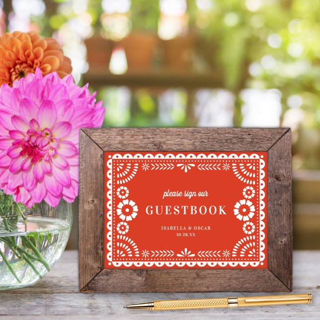 Warm Red Papel Picado Wedding Guestbook Sign (Creator Uploaded)
