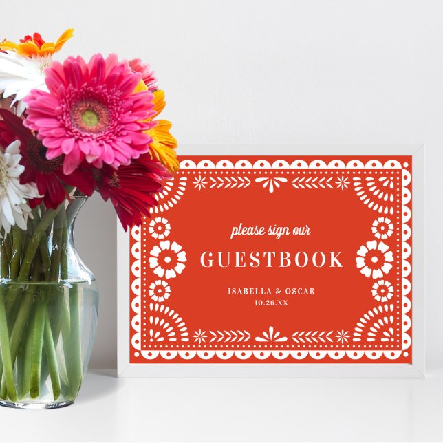 Warm Red Papel Picado Wedding Guestbook Sign (Creator Uploaded)