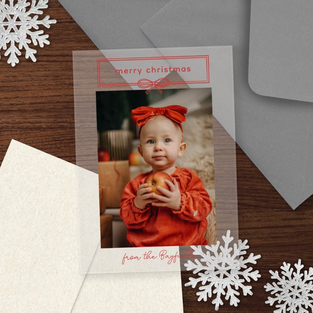 Warm Red Pretty Bow Photo Merry Christmas Acrylic Invitations (Creator Uploaded)