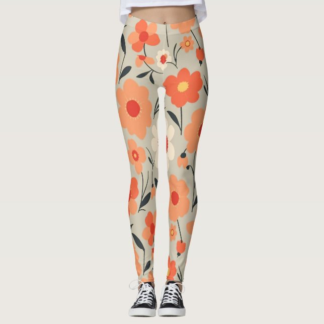 Warm Retro Floral Pattern Leggings (Front)