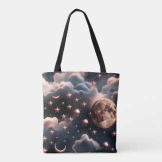 Warm Rose Gold Celestial Moon Phases Tote Bag