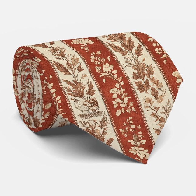 Warm Rust Hen Toile French Country Pattern Tie (Rolled)