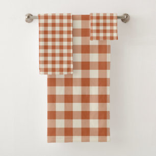 Warm Rustic Autumn Brown Cozy Chequerboard Pattern Bath Towel Set