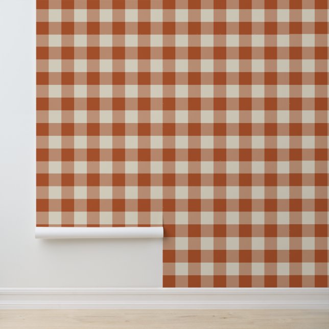 Warm Rustic Autumn Brown Cozy Chequerboard Pattern Wallpaper (Application)