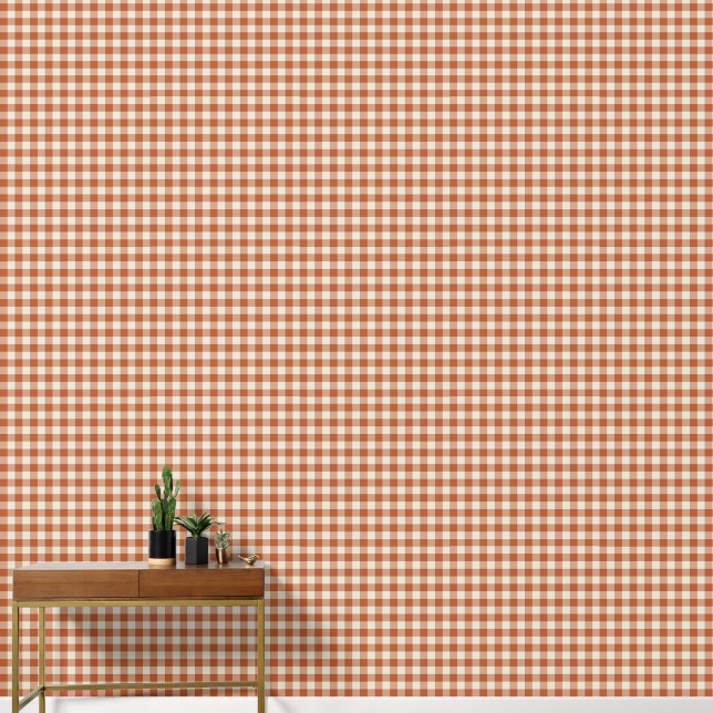 Warm Rustic Autumn Brown Cozy Chequerboard Pattern Wallpaper (Hallway)