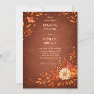 Warm Rustic Floral Autumn Elegant Invitation