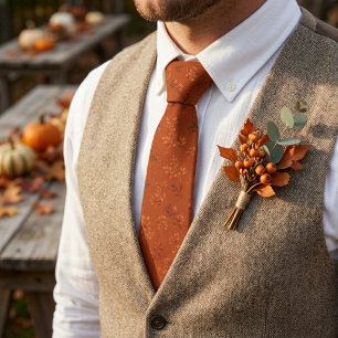 Warm Rustic Orange Leaf Pattern Tie