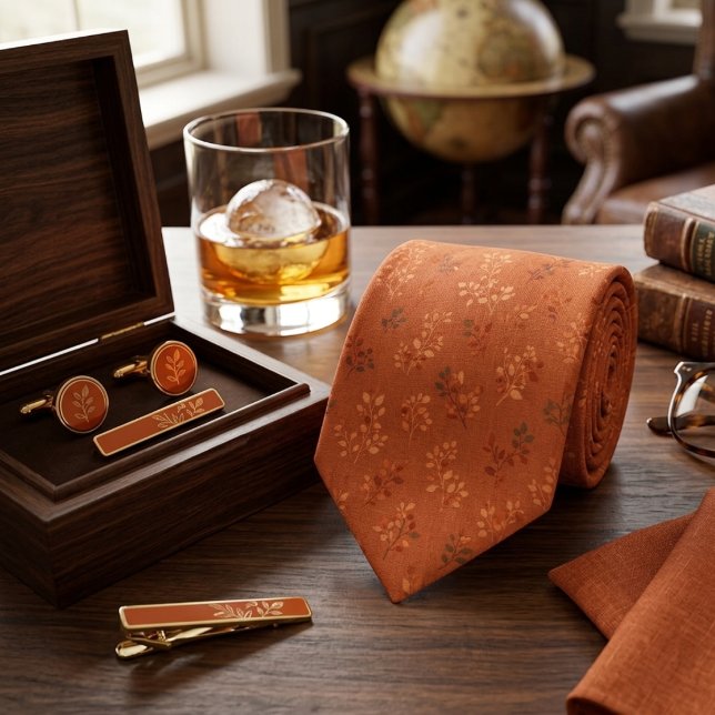 Warm Rustic Orange Leaf Pattern Tie (Creator Uploaded)