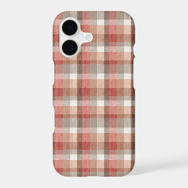 Warm Rustic Plaid Fabric Texture in Coral (Verso)