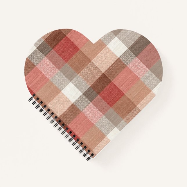 Warm Rustic Plaid Fabric Texture in Coral Notebook (Front)