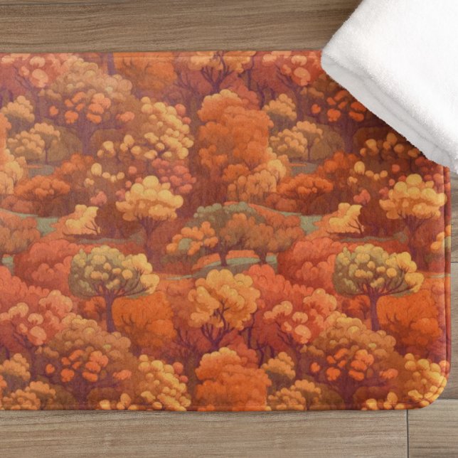 Warm Rustic Watercolor Fall Trees | Boho Aesthetic Bath Mat (Creator Uploaded)