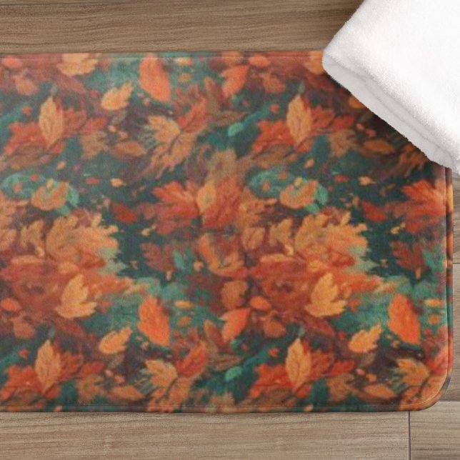 Warm Rustic Watercolor Leaves - Boho Aesthetic Bath Mat (Creator Uploaded)