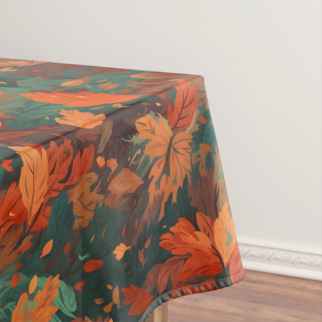 Warm Rustic Watercolor Leaves - Boho Aesthetic Tablecloth (In Situ)