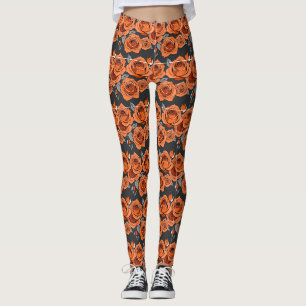 Warm Rusty Orange Roses Leggings
