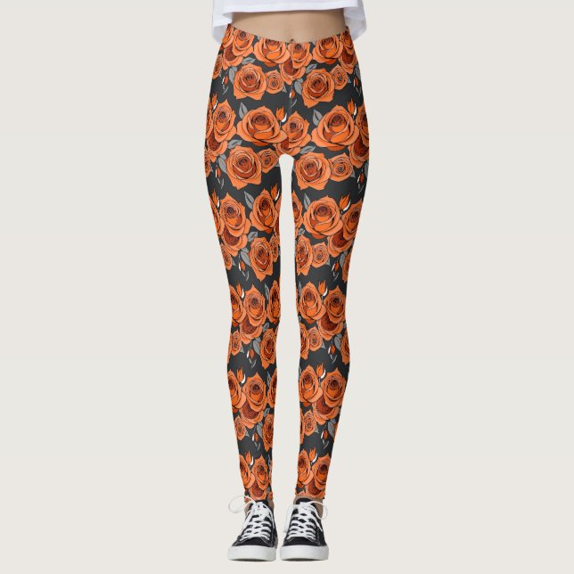 Warm Rusty Orange Roses Leggings (Front)