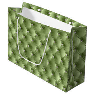 Warm Sage Green Chic Faux Velvet Large Gift Bag