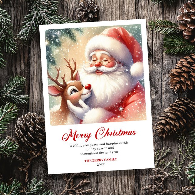 Warm Santa And Rudolph Traditional Christmas Card  (Warm Santa And Rudolph Traditional Christmas Greeting Card)