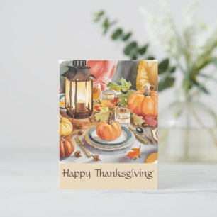 Warm Season of Gratitude Feast Watercolor Lantern Postcard