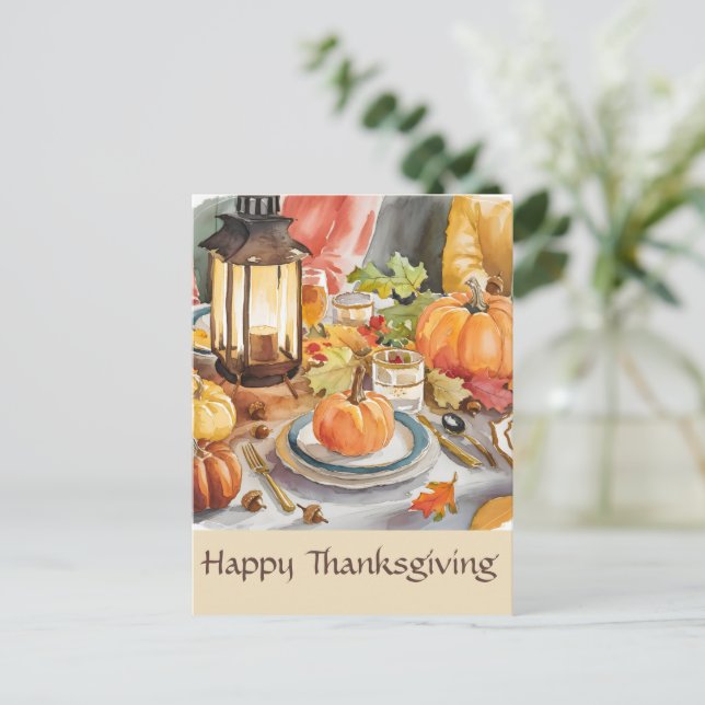 Warm Season of Gratitude Feast Watercolor Lantern  Postcard (Standing Front)