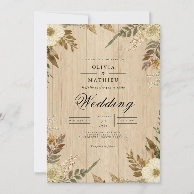 Warm Sepia Botanical Arch Wedding Invitation (Front)