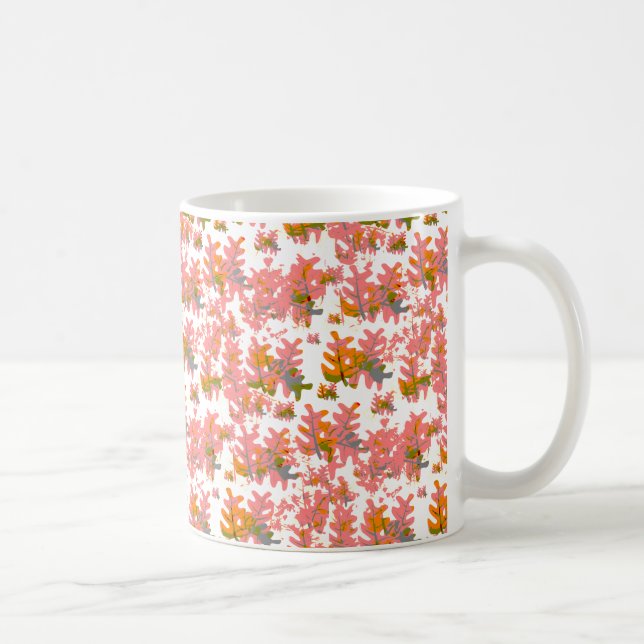 Warm Shades of Orange Fall Coloured Leaves Pattern Coffee Mug (Right)