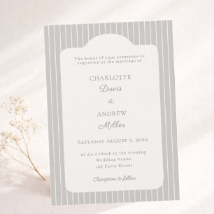 Warm silver ivory Pinstriped Wedding Invitation