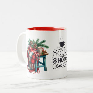 Warm Socks and Hot Cocoa Blanket Pine Branches Two-Tone Coffee Mug