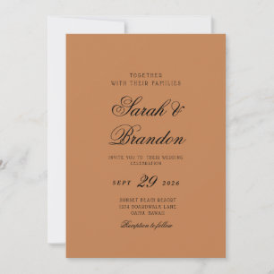 Warm Solid Colour Minimalist Script Wedding Invitation