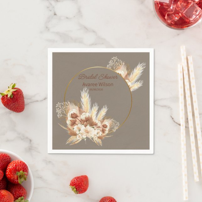 Warm Stone Boho Pampas Grass Shower Napkin (Insitu)