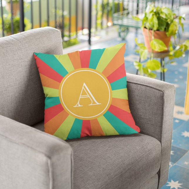 Warm Summer Personalized Monogram Name Colour Whee Throw Pillow (Creator Uploaded)
