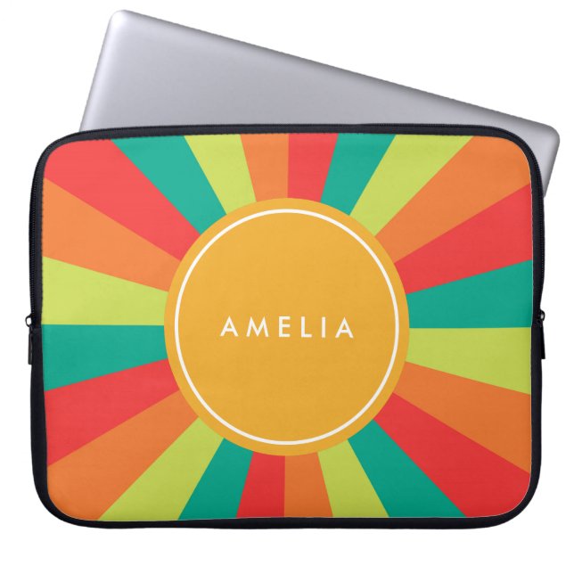 Warm Summer Personalized Name Colour Wheel Laptop Sleeve (Front)