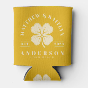 Warm Sunflower Irish Lucky Clover Wedding Crest Can Cooler