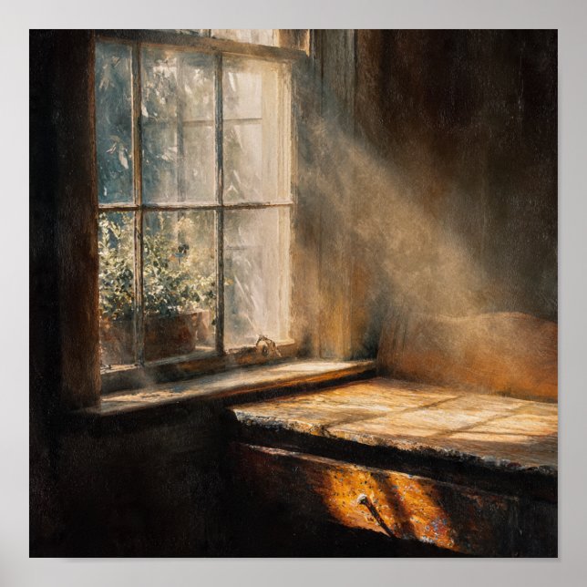Warm Sunlight in Heirloom Kitchen Window Poster (Front)