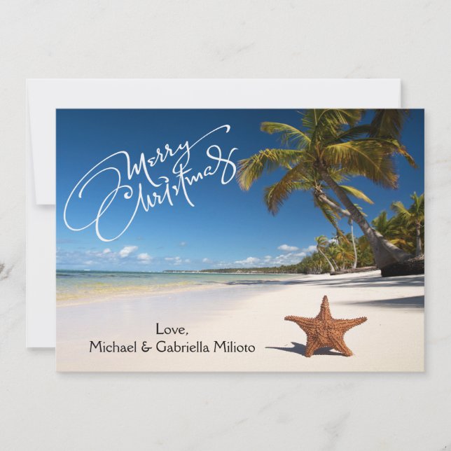 Warm Sunny Beach With Starfish Christmas Card (Front)