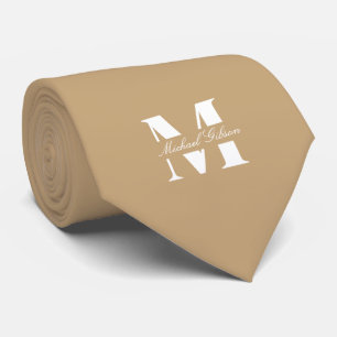 Warm Tan Custom Monogram Wedding Groomsmen Tie