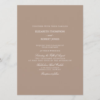 Warm Taupe Beige with White Wedding Detail Invitation