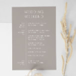 Warm Taupe Grey Weekend Timeline | Wedding Welcome Invitation<br><div class="desc">Welcome your guests with this elegant wedding weekend timeline itinerary card in warm taupe grey, also known as warm taupe grey. The soft, neutral tone pairs beautifully with minimalist typography, creating a refined and versatile look for any season. Perfect for modern, rustic, or classic weddings. This timeline card keeps your...</div>