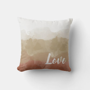 Warm Taupe Love Watercolor Throw Pillow