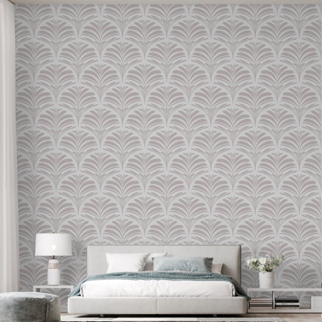 Warm Taupe Minimalist Art Deco Peel and Stick  Wallpaper (Bedroom)