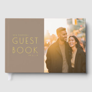 Warm Taupe Minimalist Photo Guest Book
